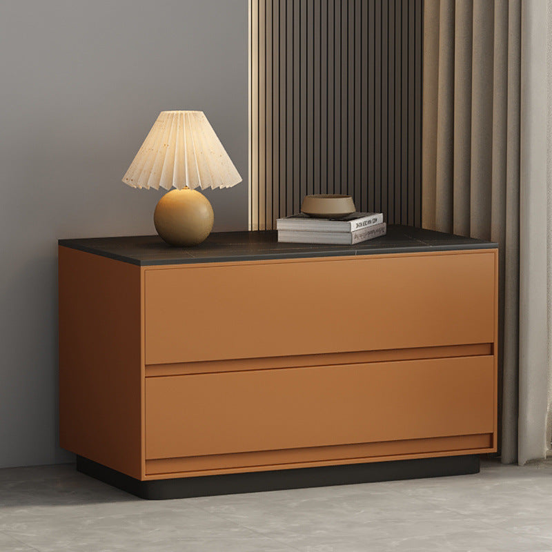 Minimalist Sintered Stone Leather Wood Nightstand — Dark Gray