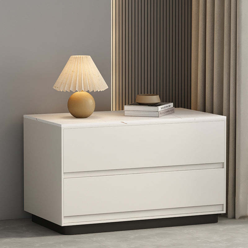 Minimalist Sintered Stone Leather Wood Nightstand — Green
