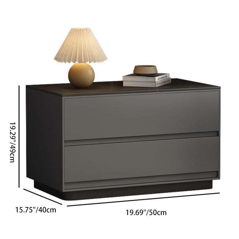 Minimalist Sintered Stone Leather Wood Nightstand — Green