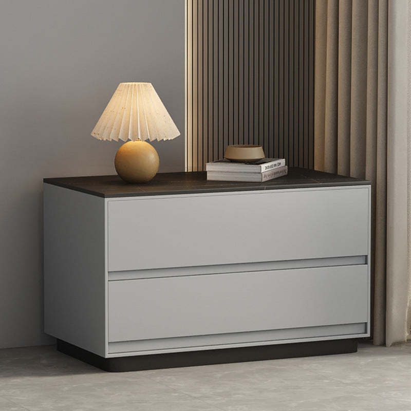 Minimalist Sintered Stone Leather Wood Nightstand — Light Curry Color