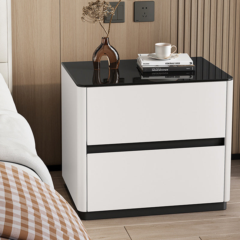 Modern Tempered Glass Solid Wood 2-Drawer Rounded Nightstand