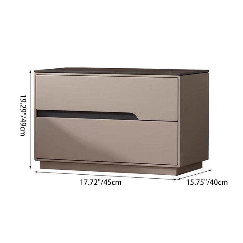 Modern Luxury Sintered Stone Leather Solid Wood Rectangular Nightstand 2-Drawer For Bedroom