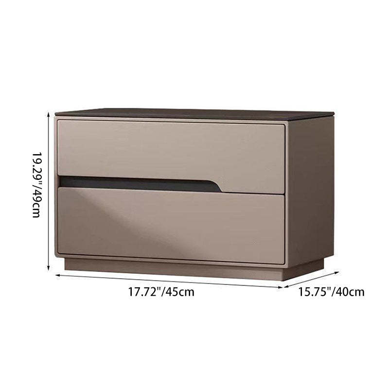 Modern Luxury Sintered Stone Leather Solid Wood Rectangular Nightstand 2-Drawer For Bedroom