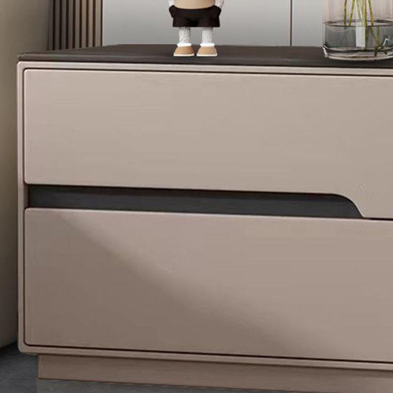 Modern Luxury Sintered Stone Leather Solid Wood Rectangular Nightstand 2-Drawer For Bedroom