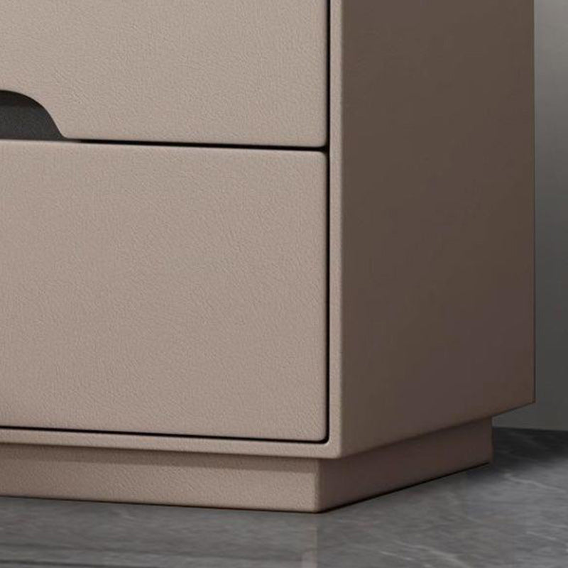 Modern Luxury Sintered Stone Leather Solid Wood Rectangular Nightstand 2-Drawer For Bedroom