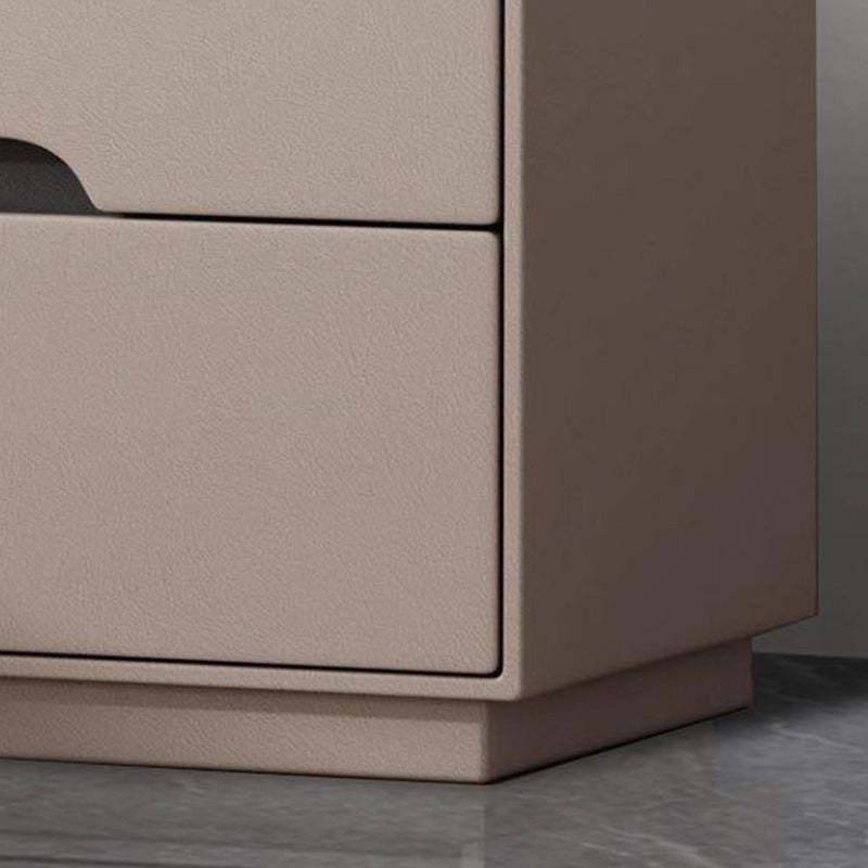 Modern Luxury Sintered Stone Leather Solid Wood Rectangular Nightstand 2-Drawer For Bedroom
