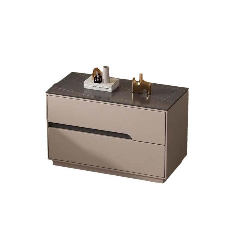 Modern Luxury Sintered Stone Leather Solid Wood Rectangular Nightstand 2-Drawer For Bedroom