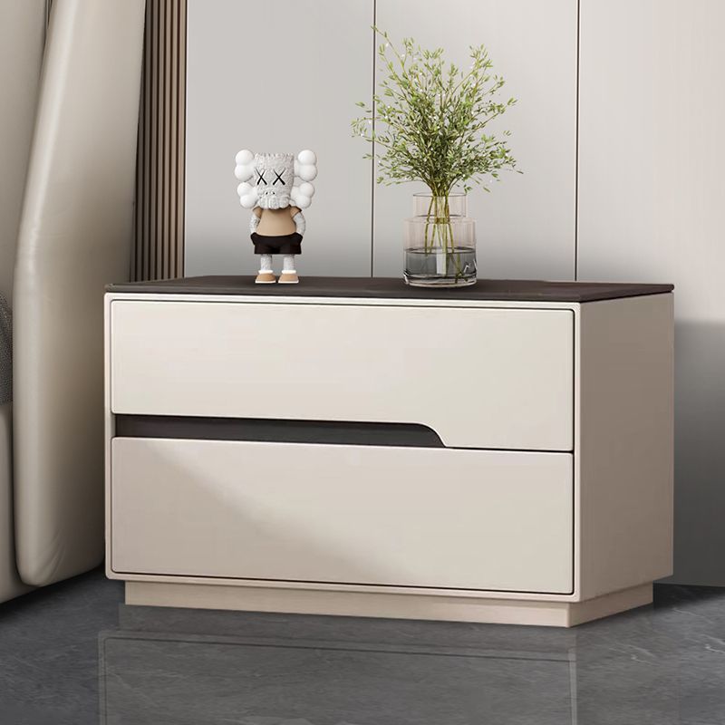 Modern Luxury Sintered Stone Leather Solid Wood Rectangular Nightstand 2-Drawer For Bedroom