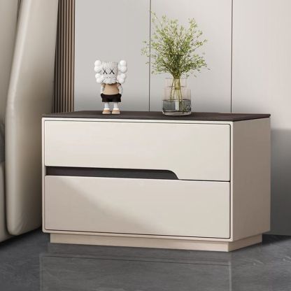 Modern Luxury Sintered Stone Leather Solid Wood Rectangular Nightstand 2-Drawer For Bedroom
