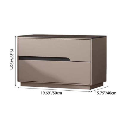 Modern Luxury Sintered Stone Leather Solid Wood Rectangular Nightstand 2-Drawer For Bedroom