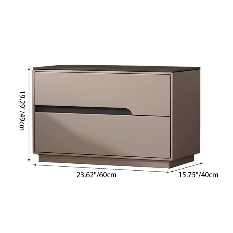 Modern Luxury Sintered Stone Leather Solid Wood Rectangular Nightstand 2-Drawer For Bedroom