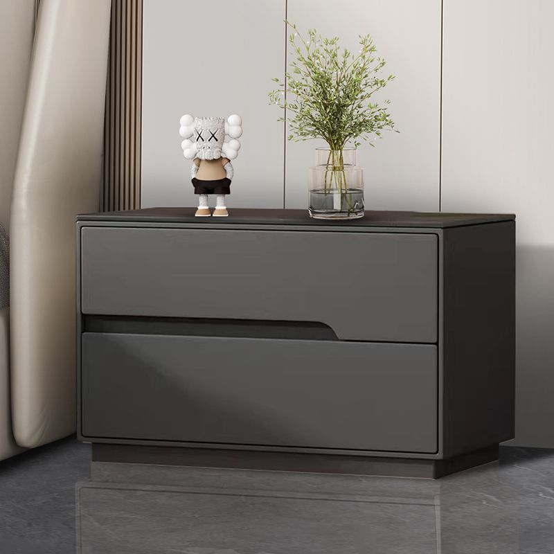 Modern Luxury Sintered Stone Leather Solid Wood Rectangular Nightstand 2-Drawer For Bedroom