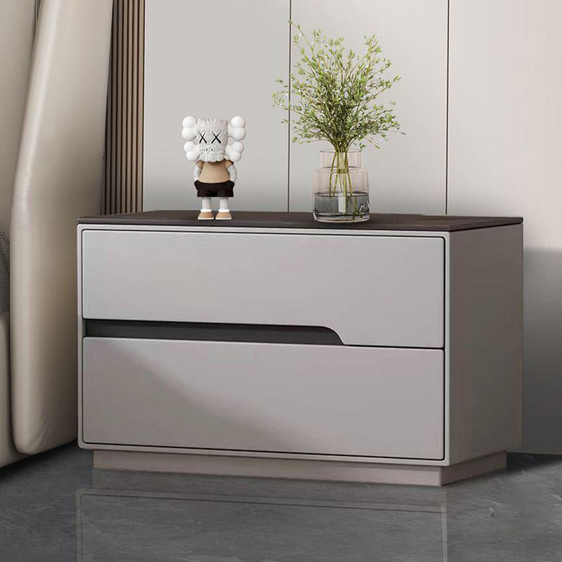 Modern Luxury Sintered Stone Leather Solid Wood Rectangular Nightstand 2-Drawer For Bedroom