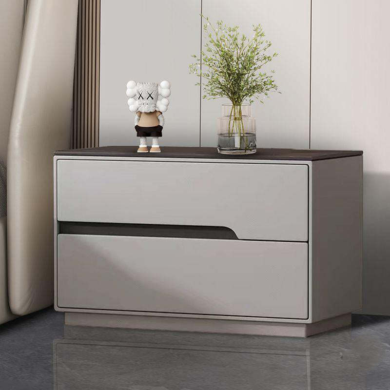 Modern Luxury Sintered Stone Leather Solid Wood Rectangular Nightstand 2-Drawer For Bedroom