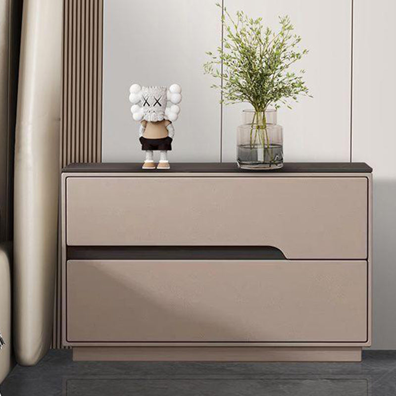 Modern Luxury Sintered Stone Leather Solid Wood Rectangular Nightstand 2-Drawer For Bedroom