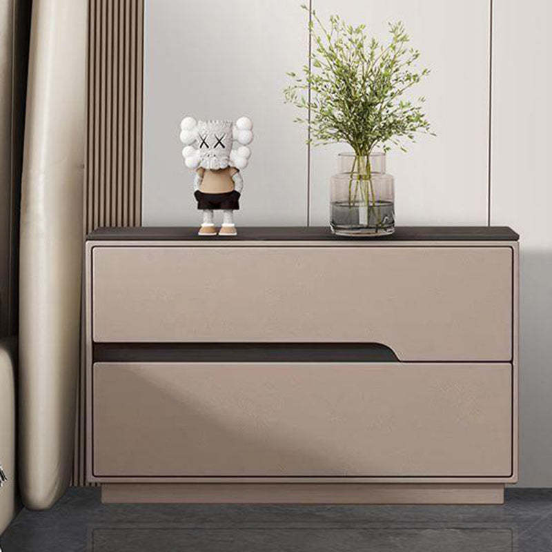 Modern Luxury Sintered Stone Leather Solid Wood Rectangular Nightstand 2-Drawer For Bedroom