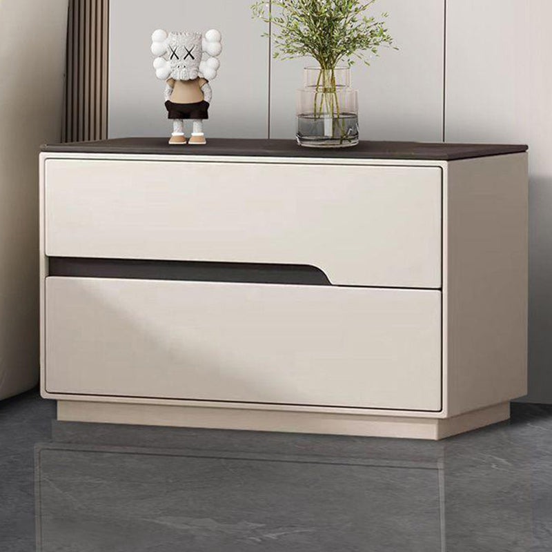 Modern Luxury Sintered Stone Leather Solid Wood Rectangular Nightstand 2-Drawer For Bedroom