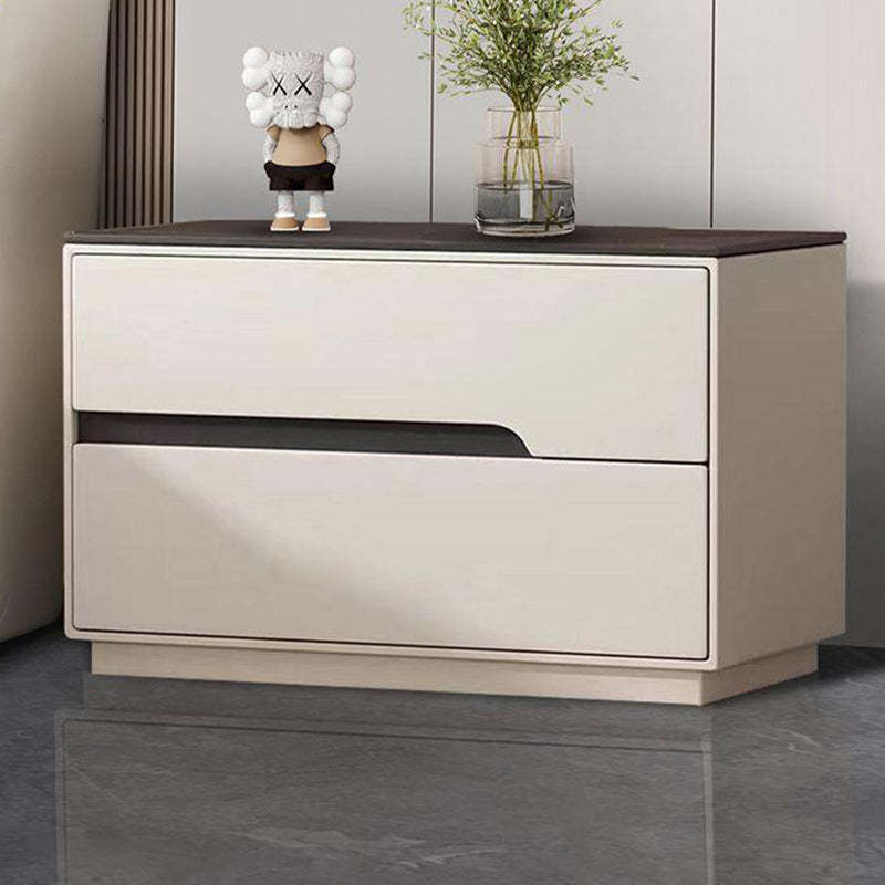 Modern Luxury Sintered Stone Leather Solid Wood Rectangular Nightstand 2-Drawer For Bedroom