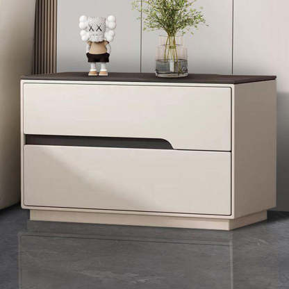 Modern Luxury Sintered Stone Leather Solid Wood Rectangular Nightstand 2-Drawer For Bedroom