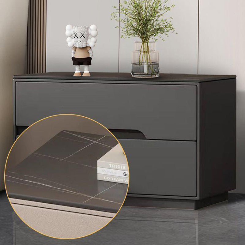 Modern Luxury Sintered Stone Leather Solid Wood Rectangular Nightstand 2-Drawer For Bedroom