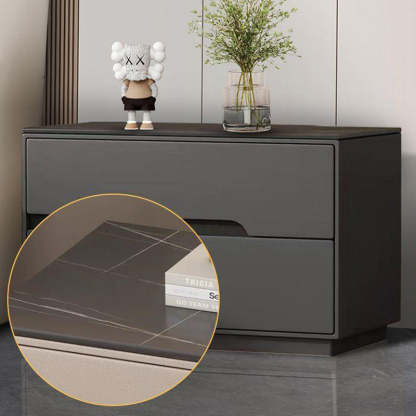 Modern Luxury Sintered Stone Leather Solid Wood Rectangular Nightstand 2-Drawer For Bedroom