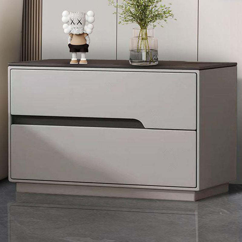 Modern Luxury Sintered Stone Leather Solid Wood Rectangular Nightstand 2-Drawer For Bedroom