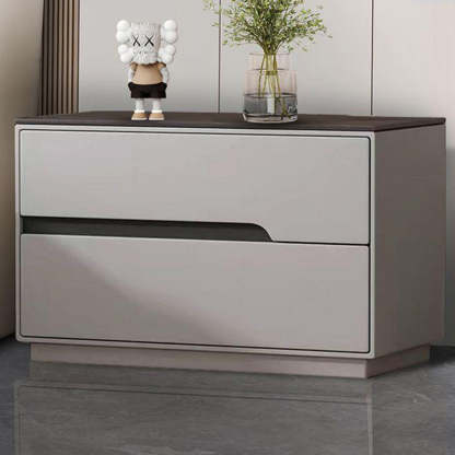 Modern Luxury Sintered Stone Leather Solid Wood Rectangular Nightstand 2-Drawer For Bedroom