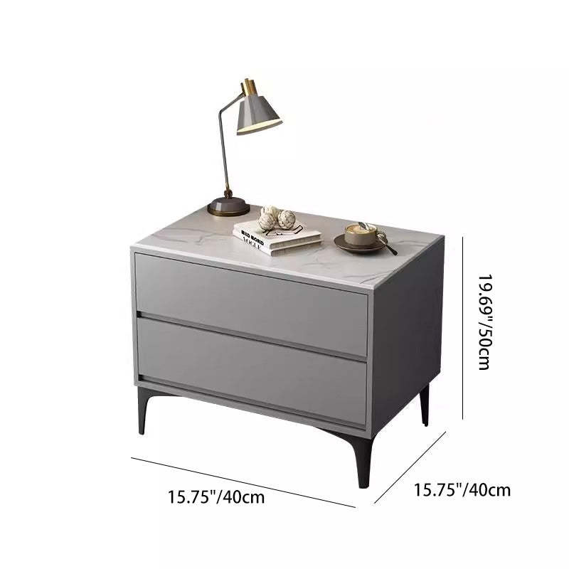 Minimalist Wood Sintered Stone Nightstand — White & White