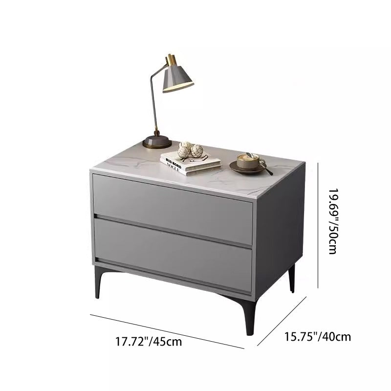 Minimalist Wood Sintered Stone Nightstand — Light Gray & White