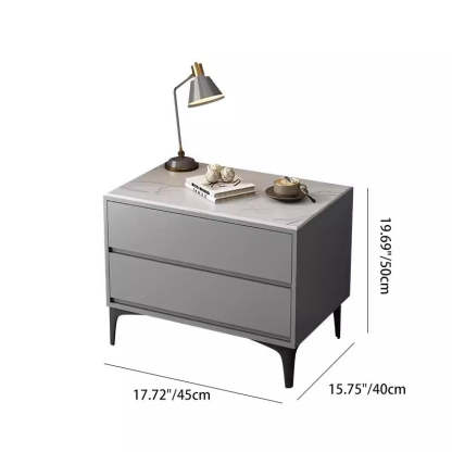 Minimalist Wood Sintered Stone Nightstand — Light Gray & White