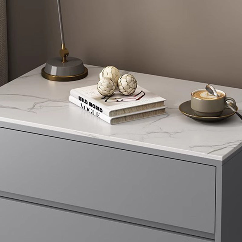 Minimalist Wood Sintered Stone Nightstand — Light Gray & White