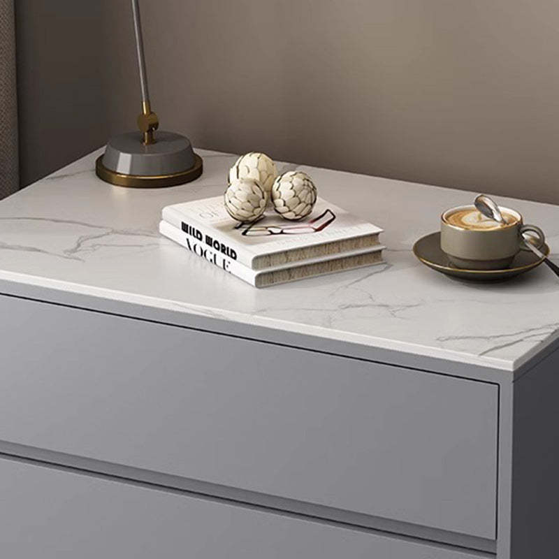 Minimalist Wood Sintered Stone Nightstand — Light Gray & White