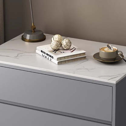 Minimalist Wood Sintered Stone Nightstand — Light Gray & White