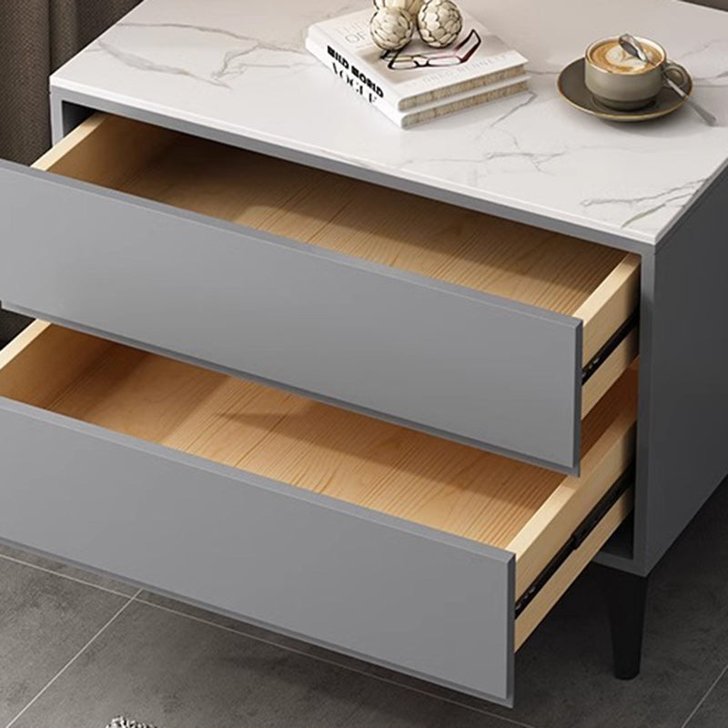 Minimalist Wood Sintered Stone Nightstand — Dark Gray & Black