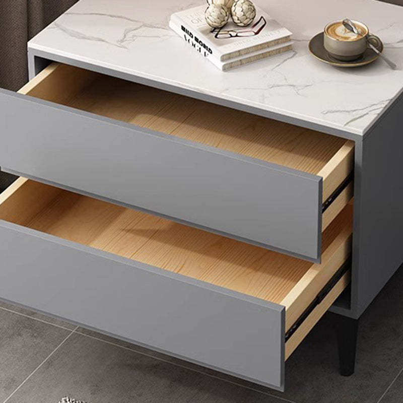 Minimalist Wood Sintered Stone Nightstand — Dark Gray & Black