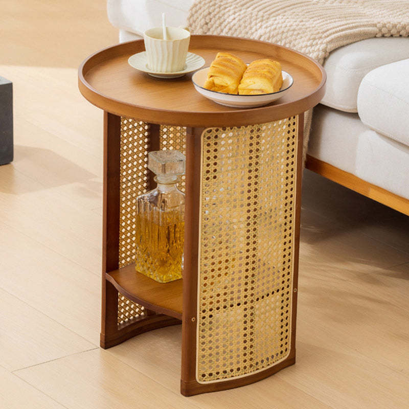 Wood bamboo round end & side tables - traditional — 22" H x 15" Dia / Tea
