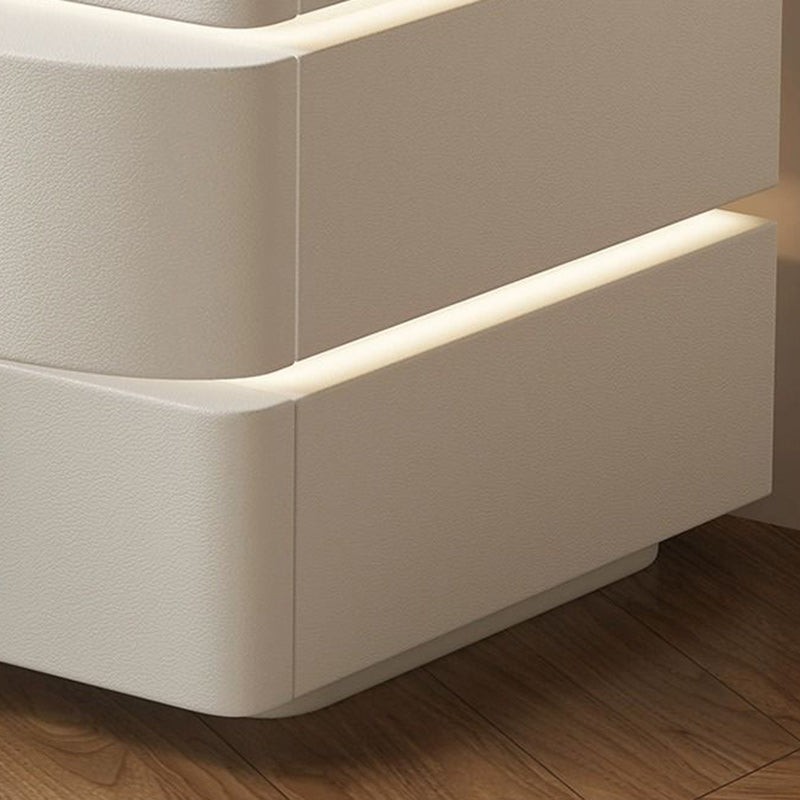Contemporary Solid Wood 2-Drawer Curved Nightstand — With Light / Gray