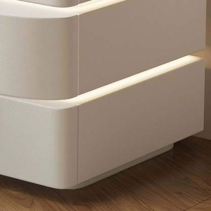 Contemporary Solid Wood 2-Drawer Curved Nightstand — With Light / Gray