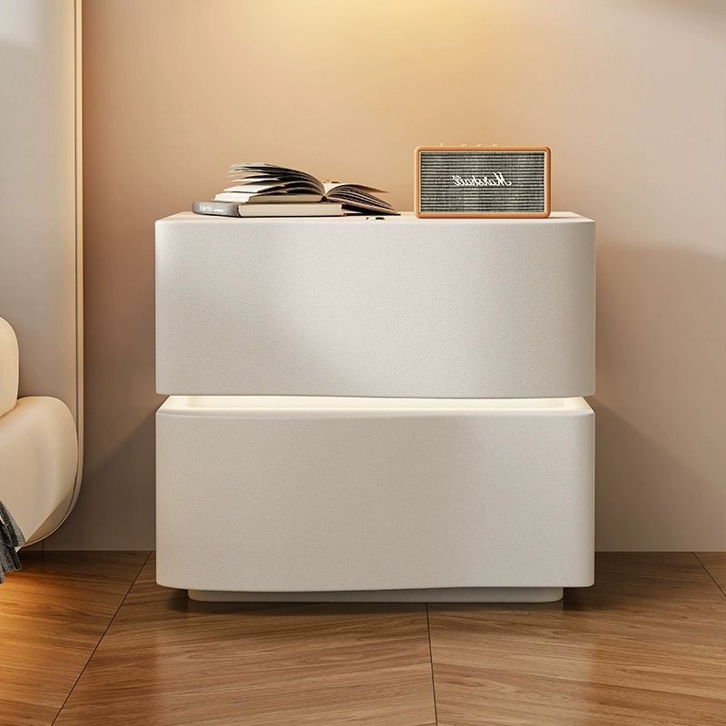 Contemporary Solid Wood 2-Drawer Curved Nightstand — Without Light / Black