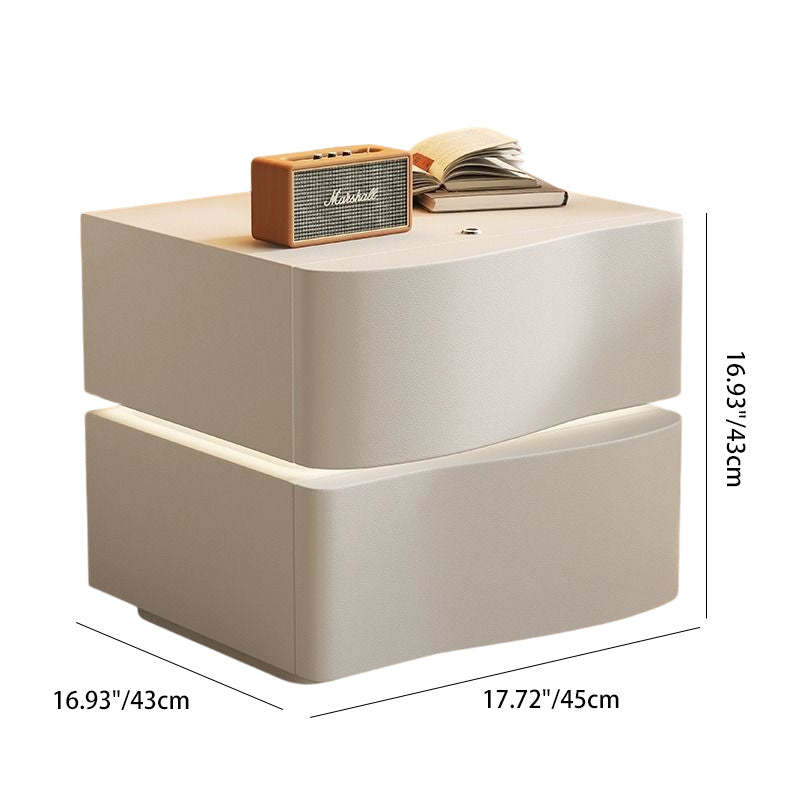 Contemporary Solid Wood 2-Drawer Curved Nightstand — With Light / White