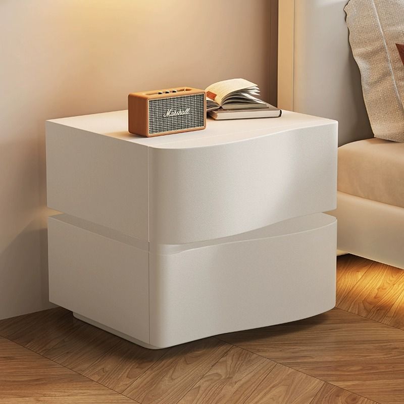Contemporary Solid Wood 2-Drawer Curved Nightstand — Without Light / Black