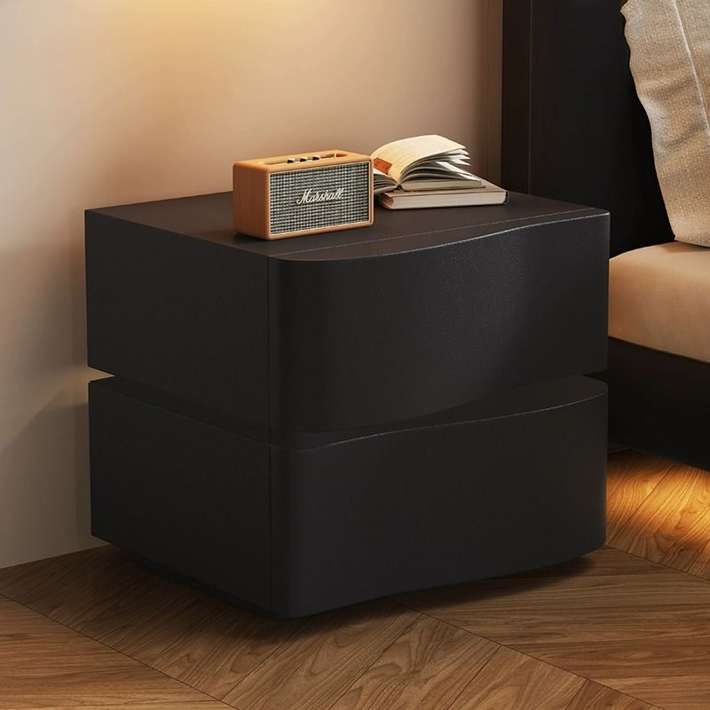 Contemporary Solid Wood 2-Drawer Curved Nightstand — Without Light / Gray