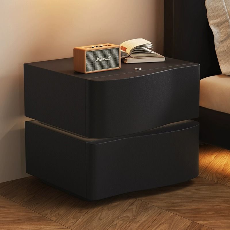 Contemporary Solid Wood 2-Drawer Curved Nightstand — Without Light / Gray