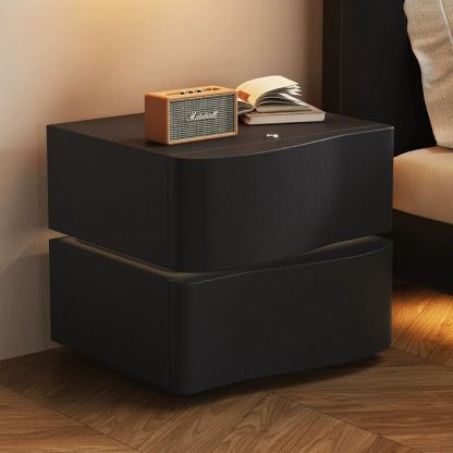 Contemporary Solid Wood 2-Drawer Curved Nightstand — Without Light / Gray