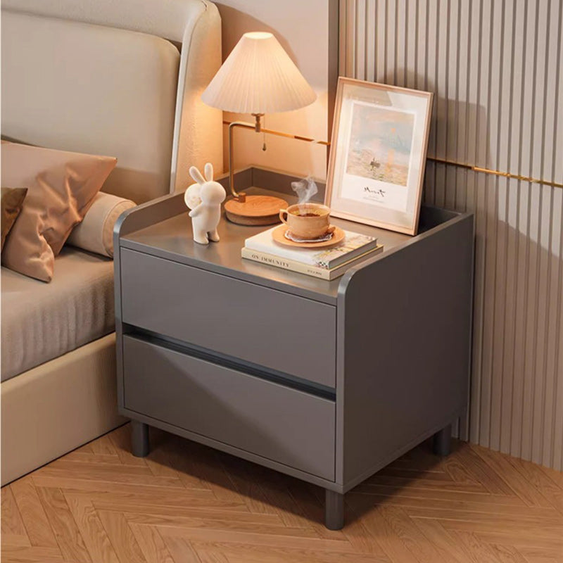 Minimalist Wood Metal Rounded 2-Drawer Nightstand — Gray