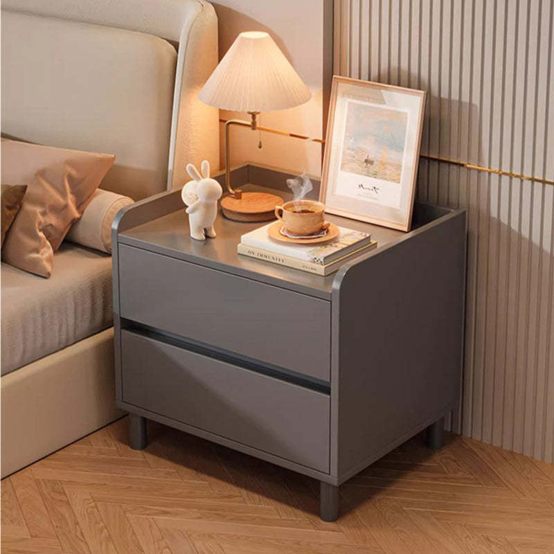 Minimalist Wood Metal Rounded 2-Drawer Nightstand — Gray