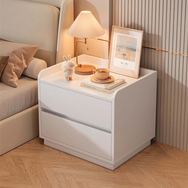 Minimalist Wood Metal Rounded 2-Drawer Nightstand — White