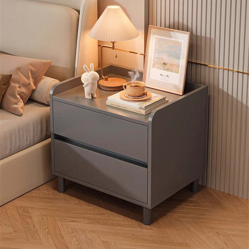 Minimalist Wood Metal Rounded 2-Drawer Nightstand