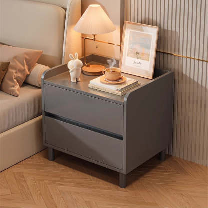 Minimalist Wood Metal Rounded 2-Drawer Nightstand