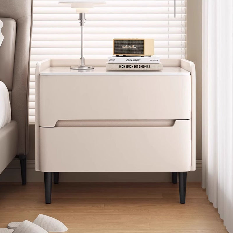 Modern Sintered Stone 2-Drawer Nightstand — Khaki